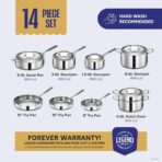 LEGEND COOKWARE Conjunto de panelas de aço inoxidável | 5 camadas, 14 peças, indução, não tóxico, seguro para forno | Melhor 18/8 totalmente revestido - Imagem 6