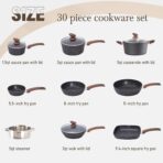 Conjunto de panelas e assadeiras de indução de cozinha com 30 peças de panelas e frigideiras antiaderentes de granito preto - Imagem 8