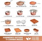 Gotham Steel Coleção Hammered Copper – Conjunto de panelas e frigideiras premium de 20 peças de cerâmica antiaderente - Imagem 2