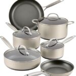 Anolon Achieve Conjunto de panelas e frigideiras antiaderentes anodizadas rígidas, 10 peças - prata