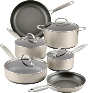 Anolon Achieve Conjunto de panelas e frigideiras antiaderentes anodizadas rígidas, 10 peças - prata